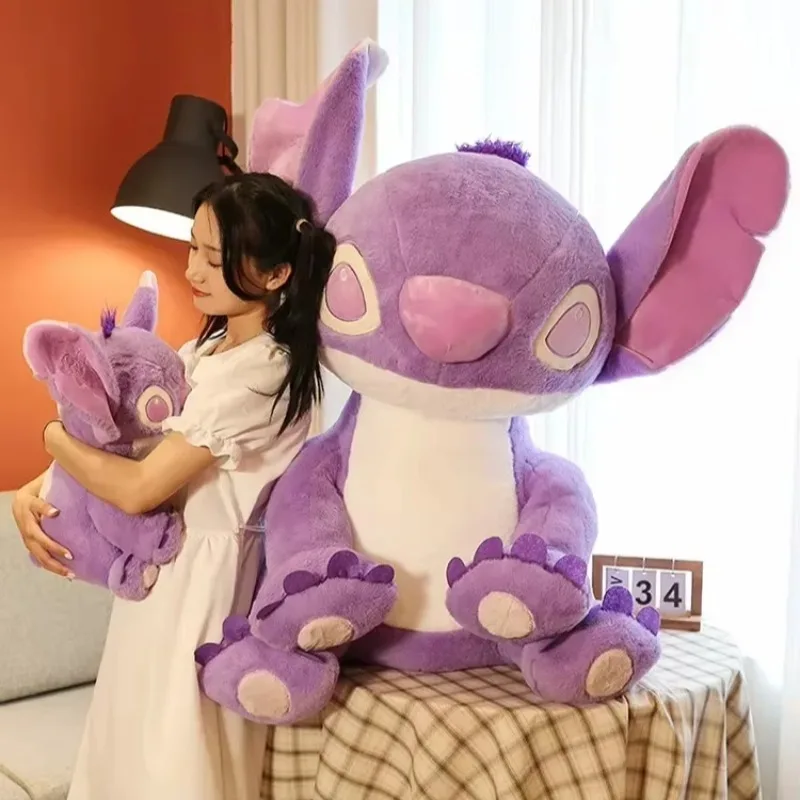 105cm Duży Duży Rozmiar Disney Stitch Fioletowy Kształt Anime Pluszowa Wypchana Lalka Pokój Pluszowa Poduszka Ozdoby Prezenty Świąteczne dla Dzieci