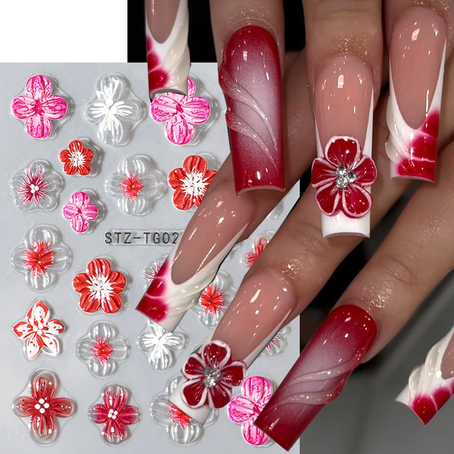 Hipster pur violet rose fleurs Rose printemps Lily camélia marguerite gelée fleur de cerisier Magnolia Nail Art autocollants manucure décalcomanies