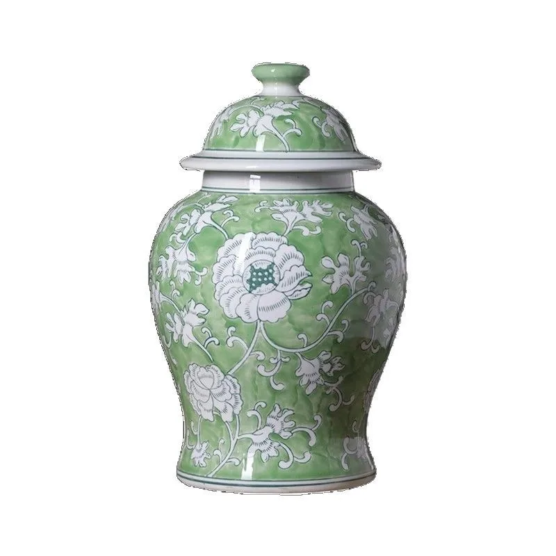 Retro green ceramic general jar tea can living room vase ornament hydroponic flower arrangement device