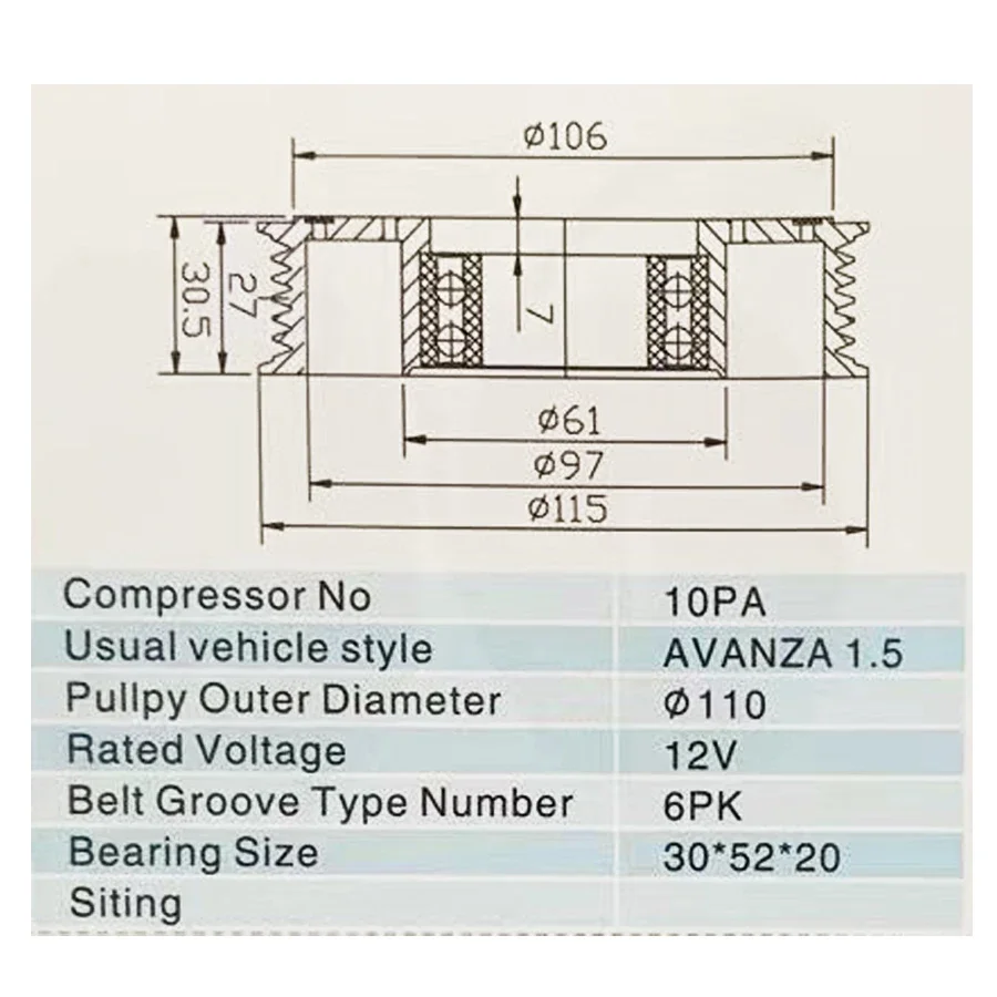 New 10PA Auto A/C Air Conditioning Compressor Clutch For Toyota AVANZA 1.5 12V 6PK 30*52*20 ac clutch