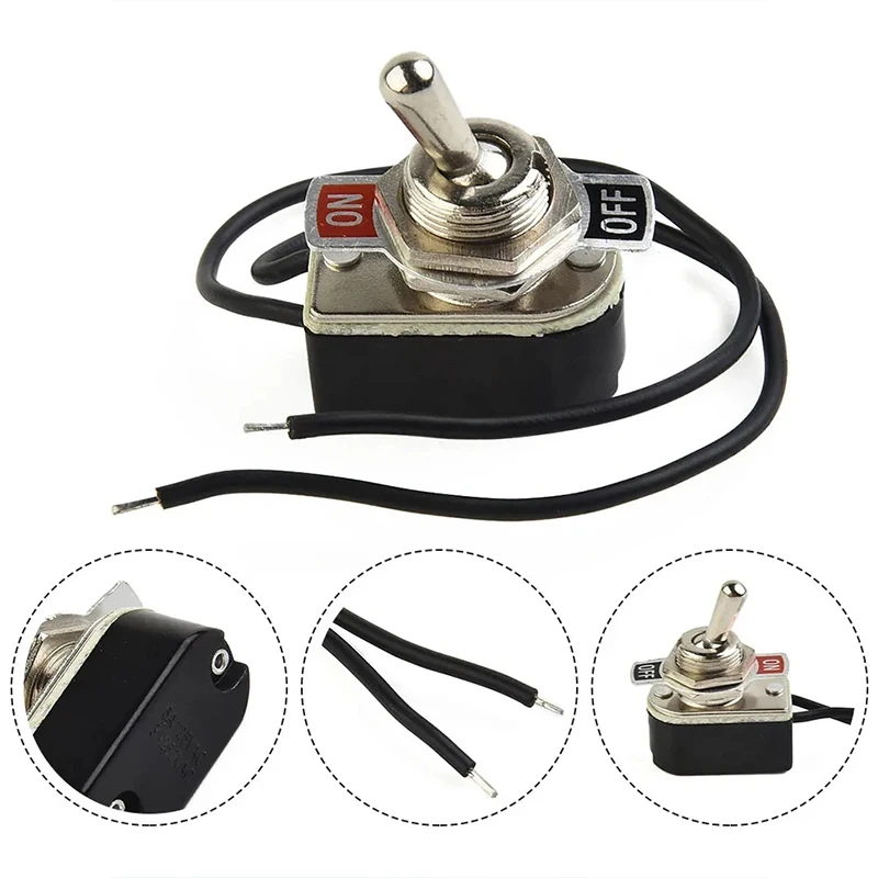 2pcs 6A Toggle Switch Rocker SPST Contacts Switch Toggle with Wire Switch 12mm Cutout 1PCS 6A/125V Black Silver