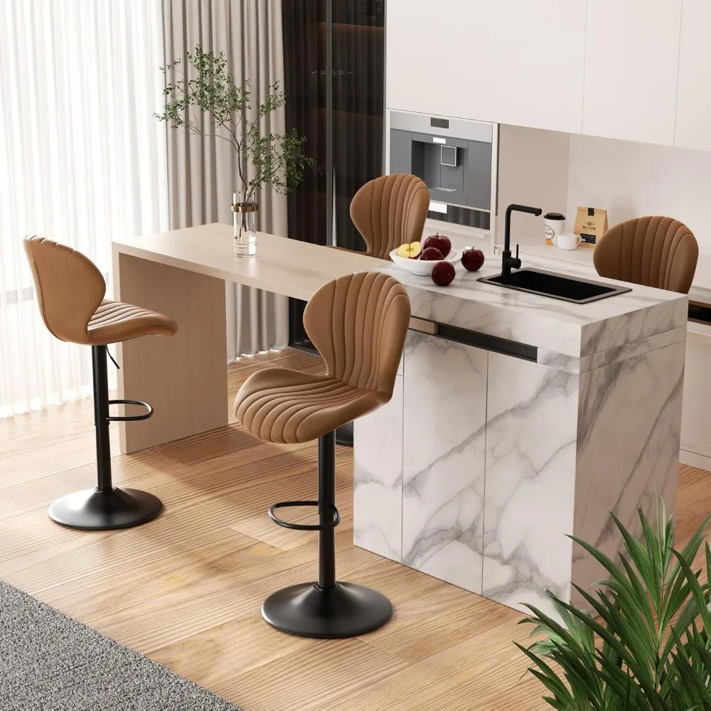 Bar Stools Set of 4 Modern Swivel Bar Chairs, Barstools Counter Height with High Backrest, Easy 3-5 Minute Assembly Bar, Kitchen