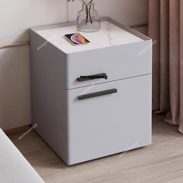 Smart Bedside Table Charging Station LED Light USB Ports Wireless Charger Multifunctional Bedside Table Bedroom Concealed Safe