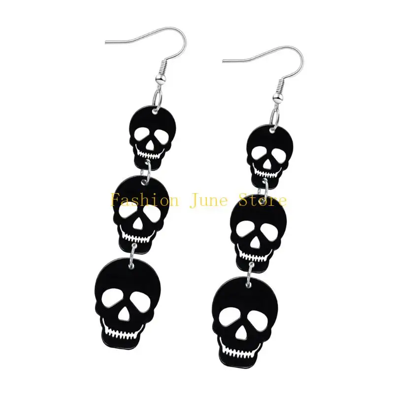 N5KA Women Halloween Jewelry Acrylic Bat Skull Earrings Gothic Dangle Ear Accessories For Party Office Wear