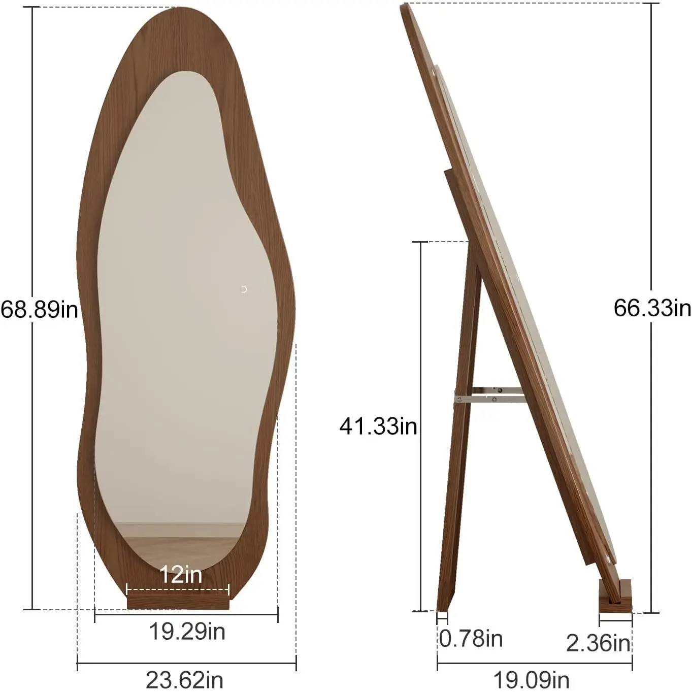 Solid Wood Panel Wood Frame Wall Mirror Full Length LED Lights Shatter-Proof Features Hanging For Living Room Furniture