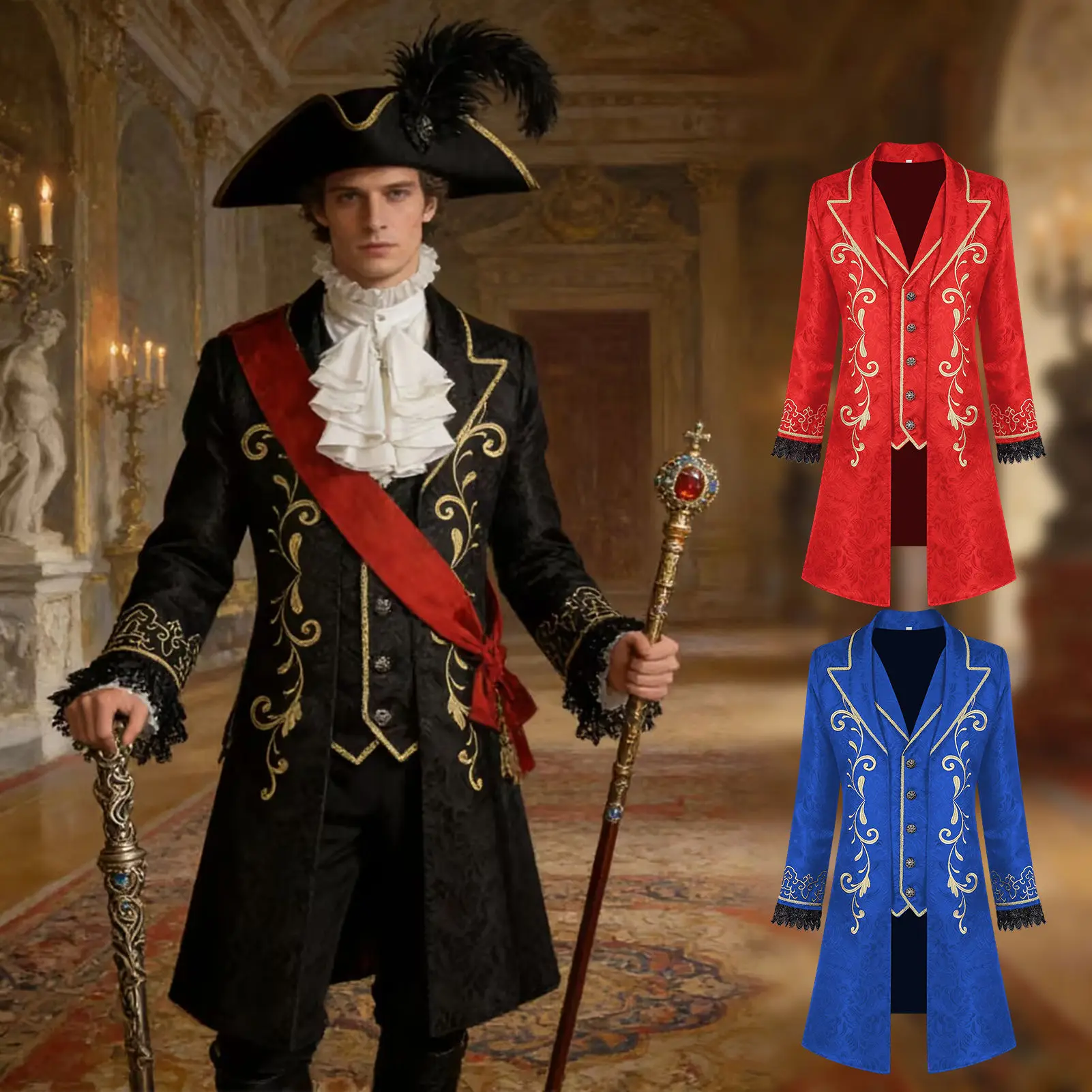 

Средневековый костюм на Хэллоуин, колониальный президент, Tuexdo, дворец, принц, сюртук, пальто, куртка для выступления, косплей, пиратский костюм