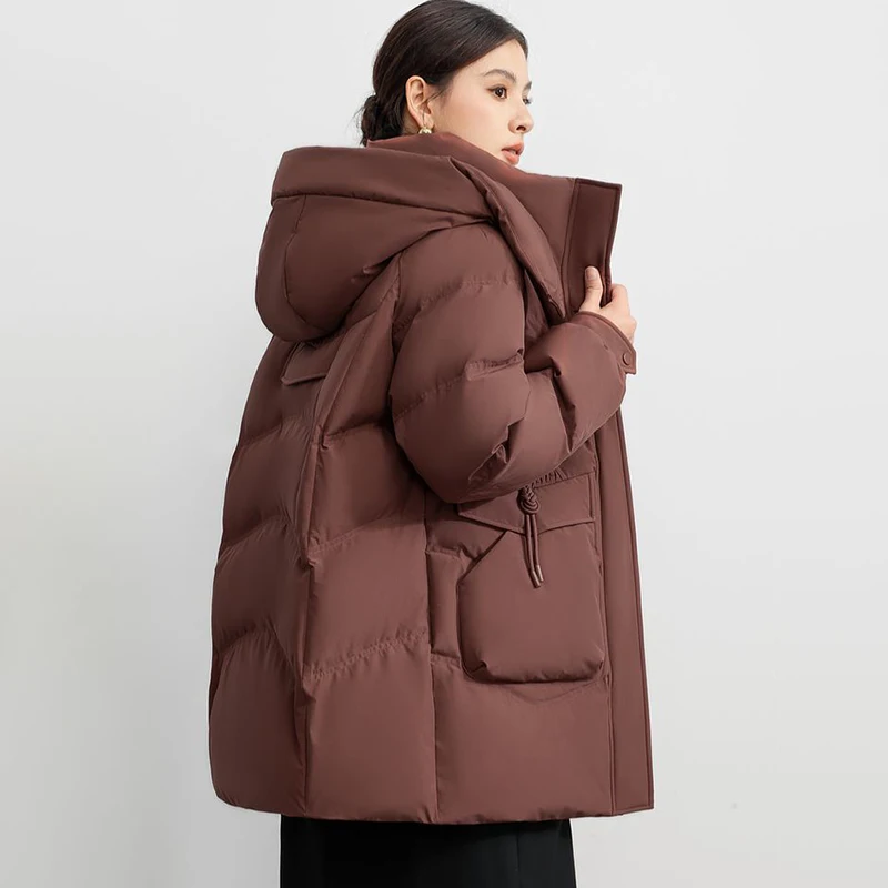 

Новинка 2025 года, зимнее пуховое пальто с хлопковой подкладкой, женское пальто, модная теплая парка, шапка с большим карманом, съемное свободное хлопковое пальто
