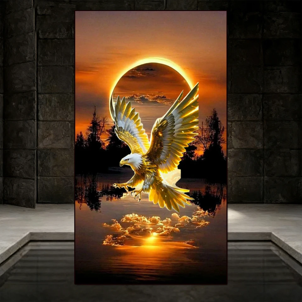 Vollständiges Diamant-Gemälde Goldener Adler Landschaft Neue Kollektion 5D DIY Diamant-Mosaik Tier Handgefertigte Heimdekoration Kreatives Hobby
