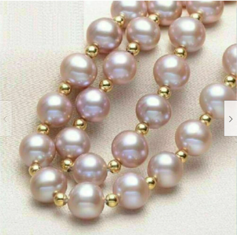 Real Photo 18“ AAAA++ Japanese Akoya 9-10mm Pink Pearl Necklace 14K Yellow Gold clasp