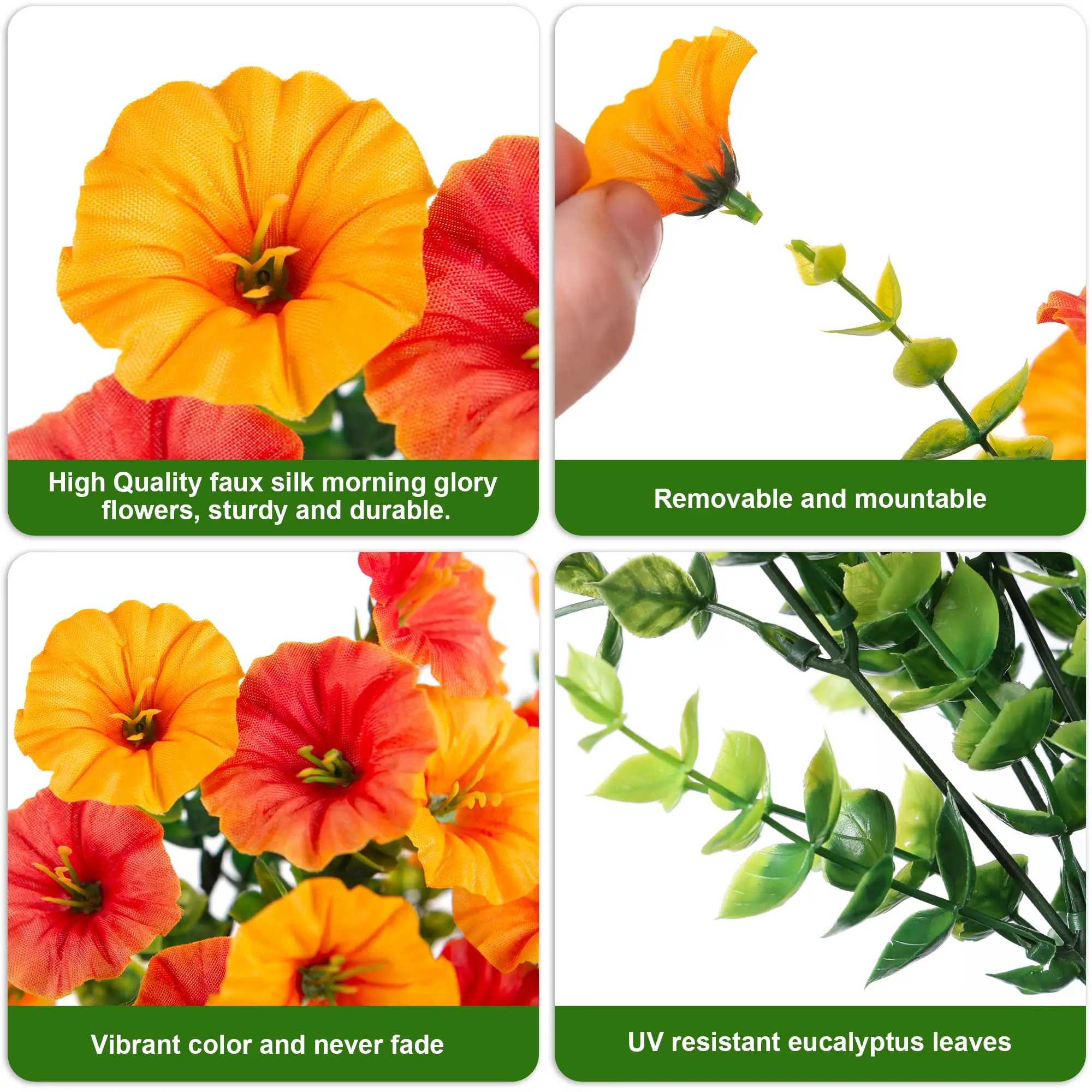 زهور المجد الصباحي الاصطناعية نباتات وهمية مع جذع الأوكالبتوس مقاومة للأشعة فوق البنفسجية زهرة صناعية ديكور شرفة الزفاف ديكور غرفة المنزل #6