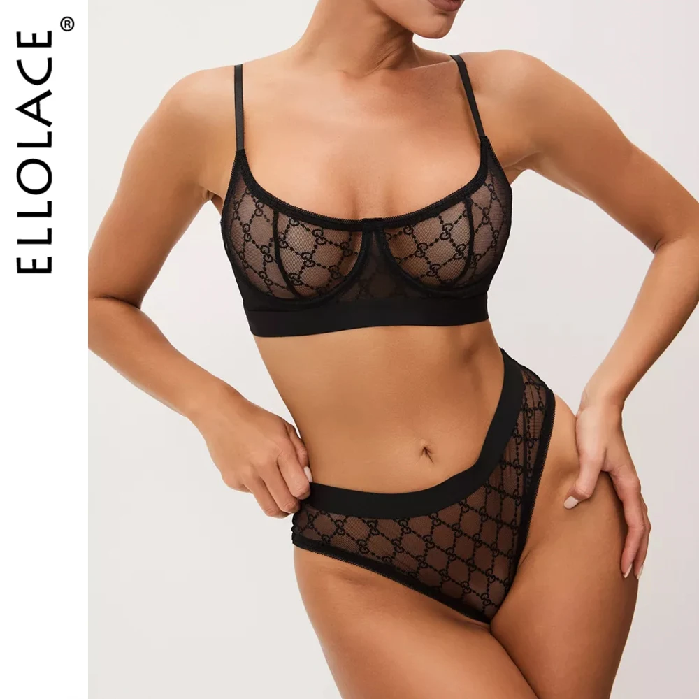 

Ellolace Erotic Lingerie Classic Lace Female Underwear Seamless Bra Set Sissy Ensemble Intimate Sexy See Through Bilizna Set