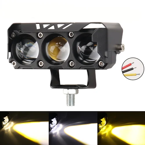Imagen 2 del producto 2 uds con interruptor LED para motocicleta Mini luz de dos colores 3 lentes luz para motocicleta para iluminación exterior coche SUV UTV sin batería