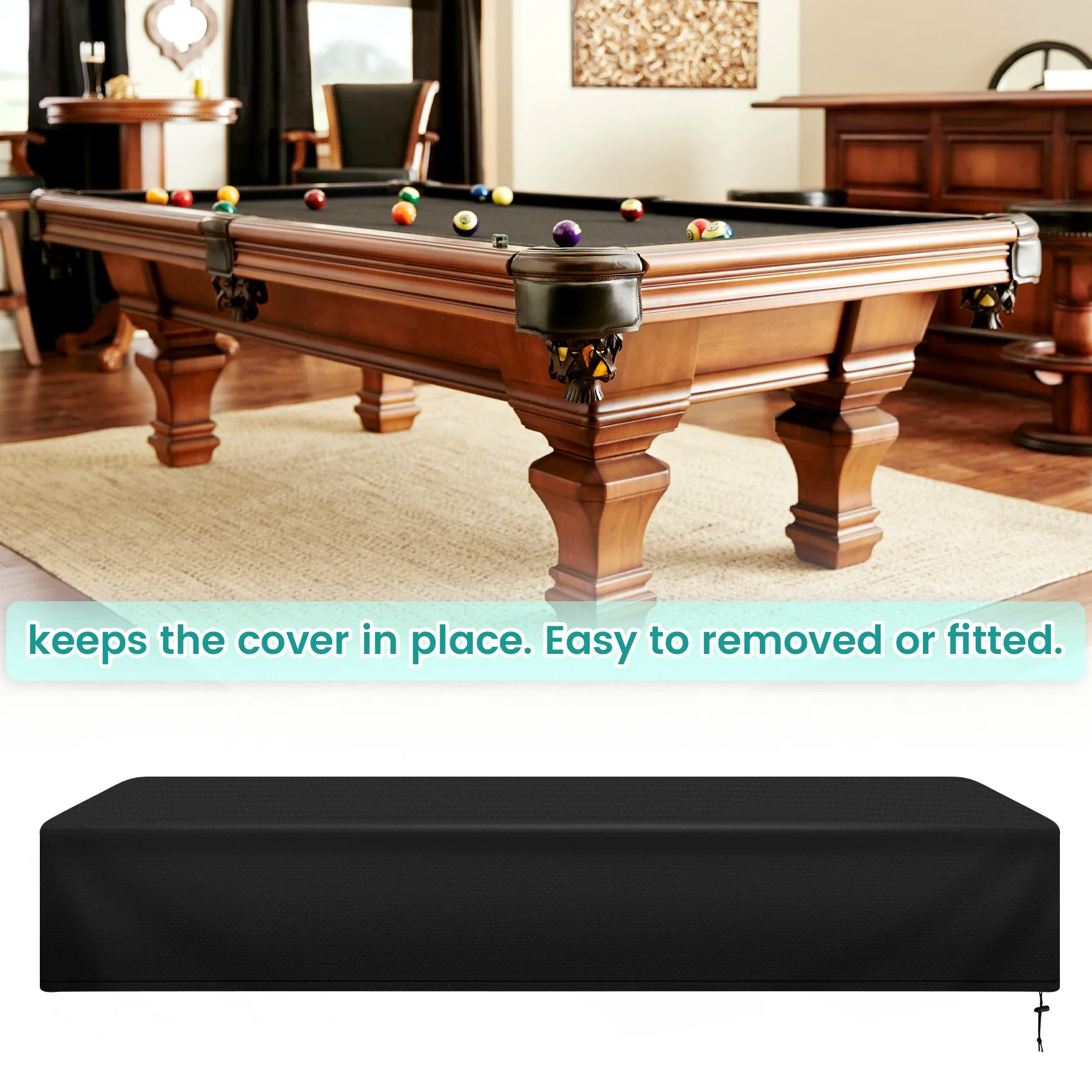 8Ft Billiard Pool Table Cover With Drawstring Durable Waterproof Table Cover For Rectangle Table, Black