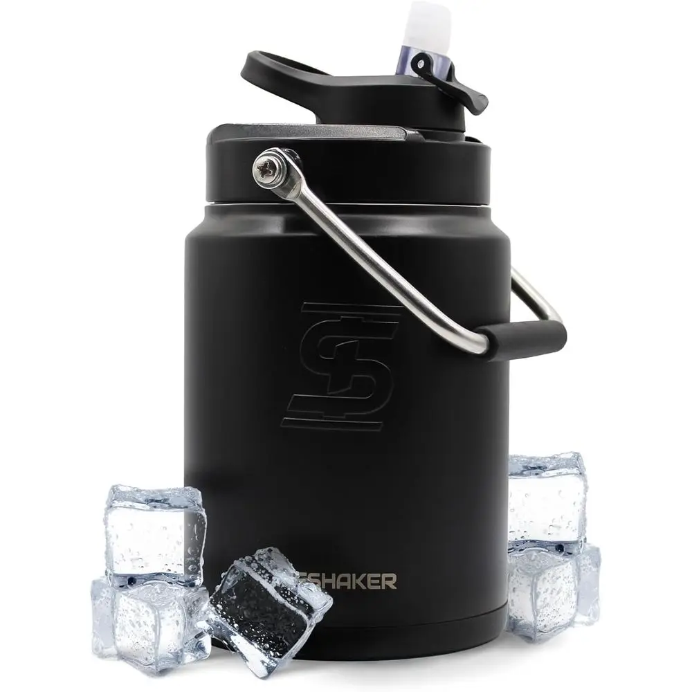 

Thermal Stainless Steel 1 Gallon Water Jug, 64 oz, Black, 60+ Hours Cold, Multi-Position Lid, Ideal for Outdoors, Sports, Campin