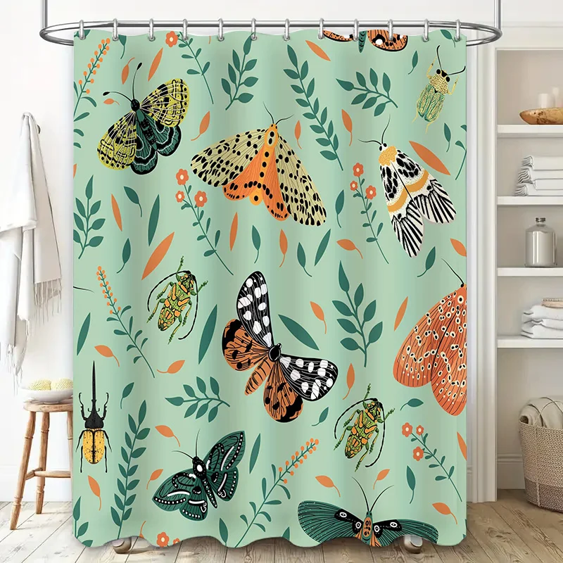 Green Leaf Pattern Shower Curtain Decorative Waterproof Polyester Bath Hanging Set for Home Decoration would fit well with AliEx