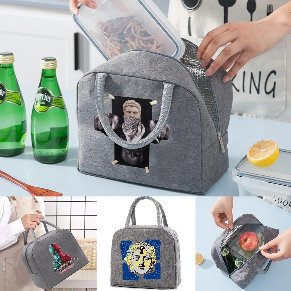 Worker Bento Pouch Urban Simplicity Insulated Lunch Bag Multifunctional School Student Lunch Bags Large Capacity sculpture Print
