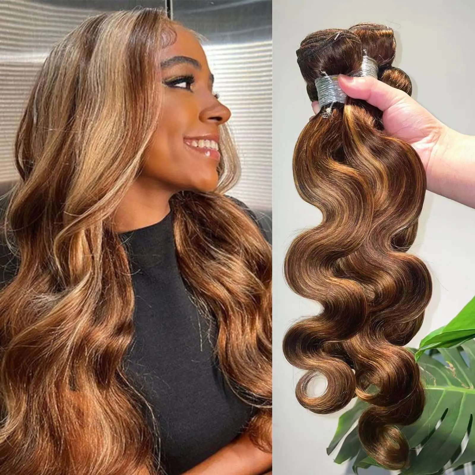 4/27 Body Wave Ombre Menselijk haarbundel 24 inch Honingblond Hoogtepunt Bruin Gekleurde bundels 10A 100% Braziliaans