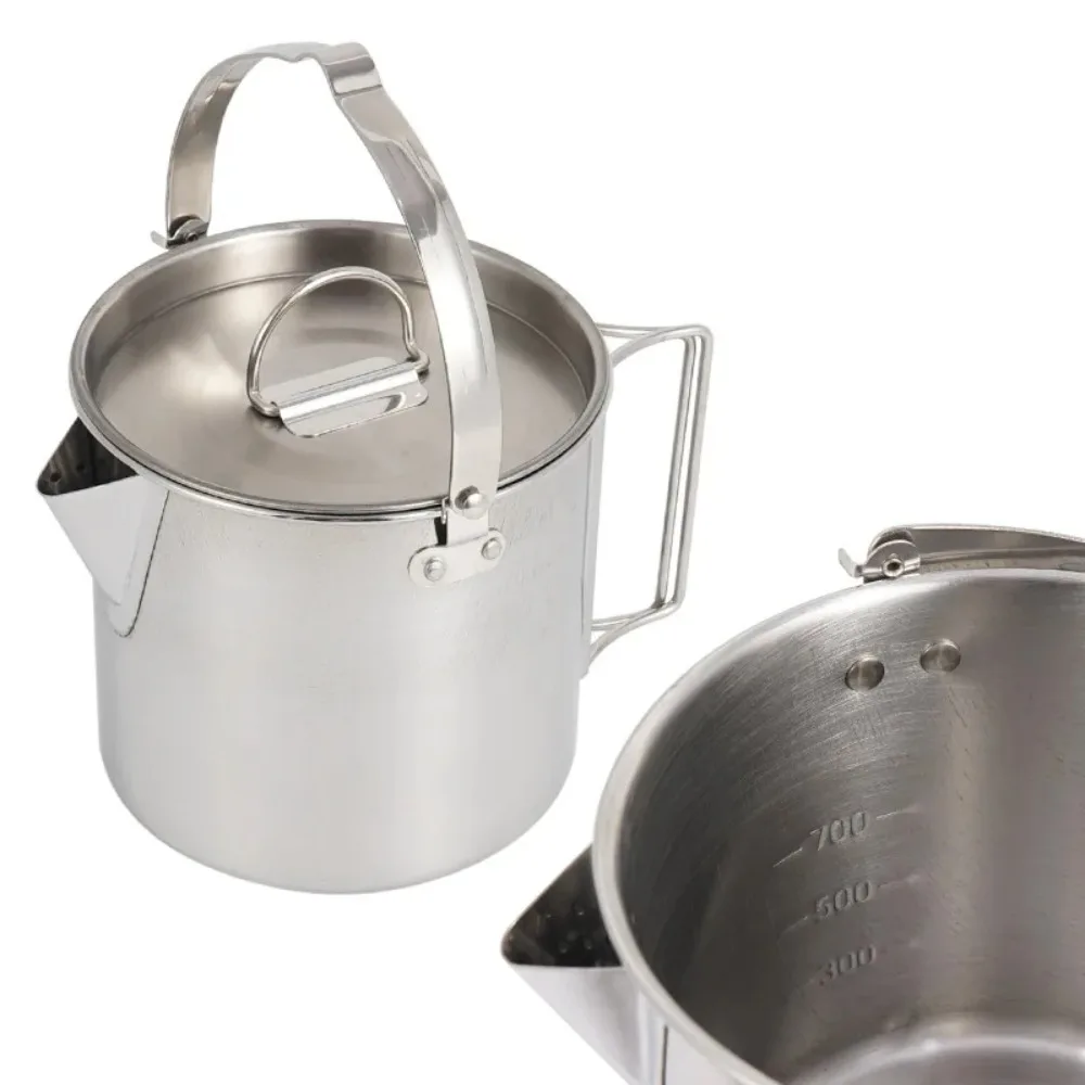 

Outdoor Stainless Steel Kettle 1.2L Mountaineering Camping Teapot Portable Hanging Pot Cooker Coffee Pot Picnic Pot