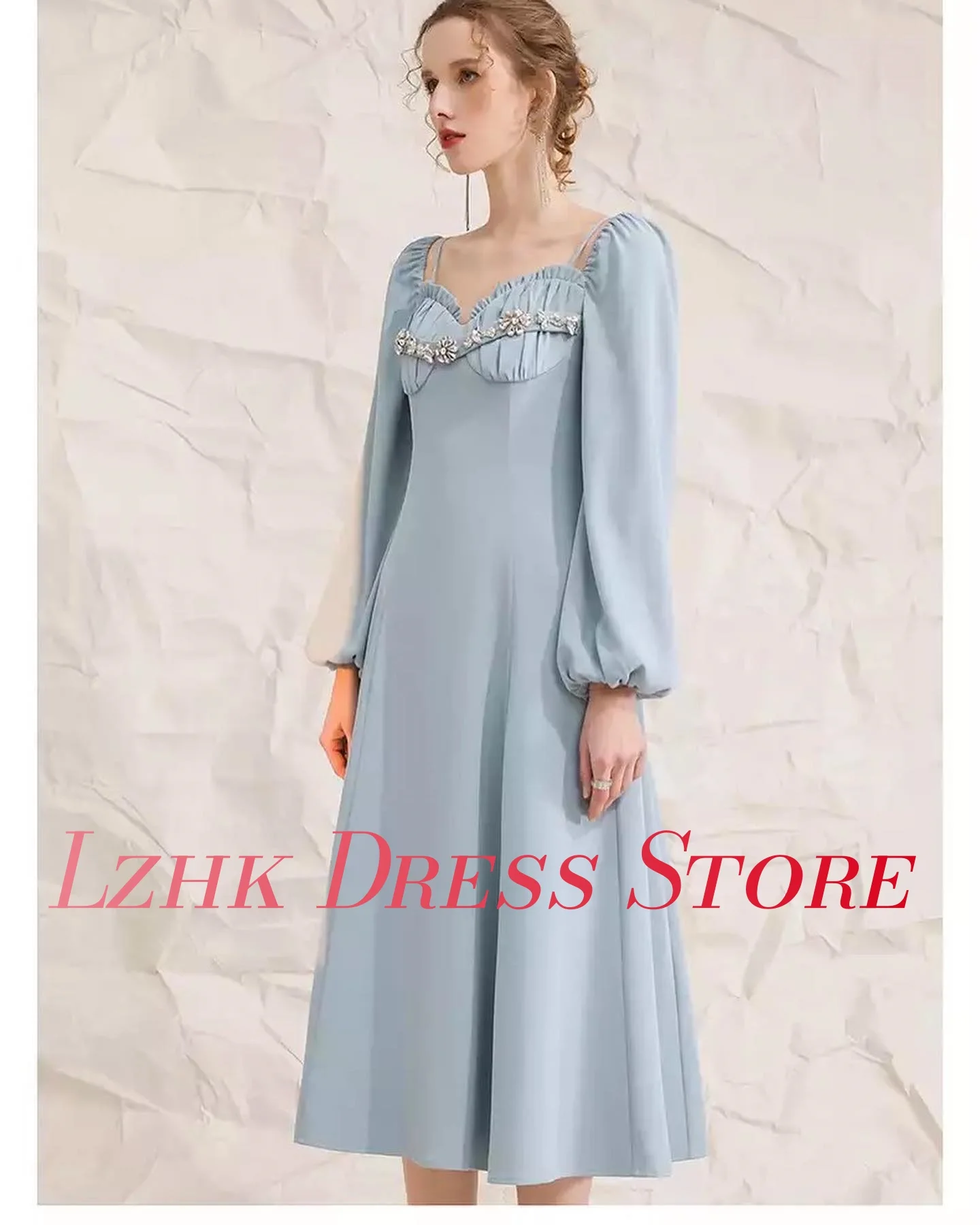 تخصيص رشيقة جيرسي ألف خط كريستال الزهور الكشكشة مساء اللباس مزاجه طويلة الأكمام الحبيب فساتين لحضور الحفلات الموسيقية