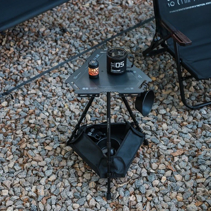 Stół kempingowy na zewnątrz, przenośny, z regulacją wysokości, ze stopu aluminium, zdejmowany stół sześciokątny