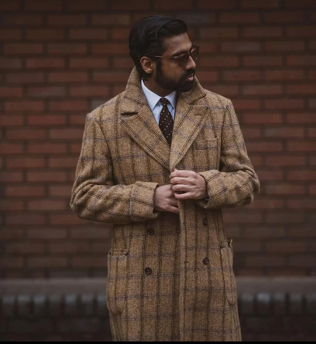 เสื้อโค้ทผู้ชายผ้าลายสก็อตแบบชิ้นเดียว แจ็คเก็ตโอเวอร์โค้ทสำหรับฤดูหนาว อุ่นสบาย ติดกระดุม แฟชั่นสำหรับงานแต่งงาน เจ้าบ่าว สั่งตัดได้