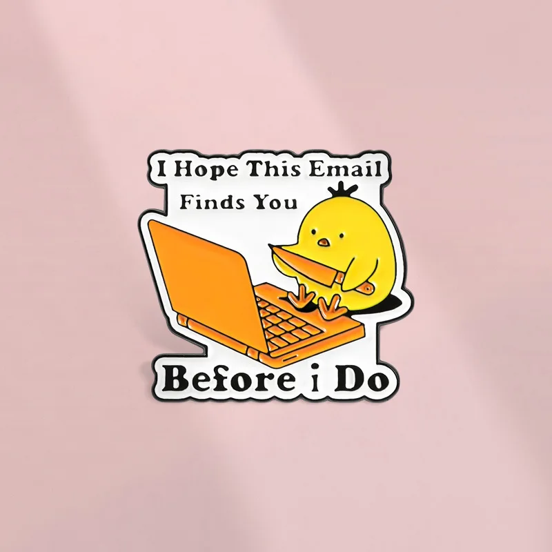 Fun Working Knife-Carrying Yellow Duck Pendant Cartoon Email English Slogan Badge Backpack Clothing Accessories