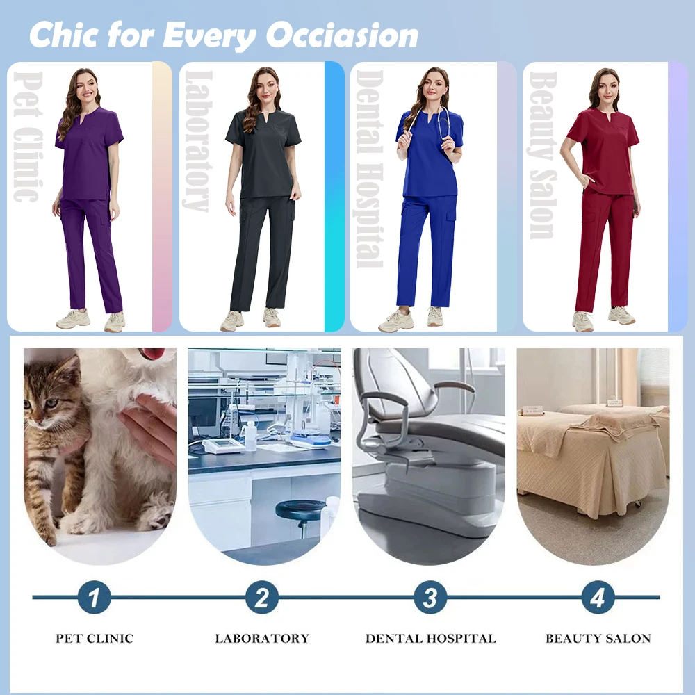 Uniformes médicos, ropa exfoliante para mujeres y hombres, venta al por mayor, conjunto de enfermería para enfermera, Top Unisex y pantalones rectos, traje de secado rápido