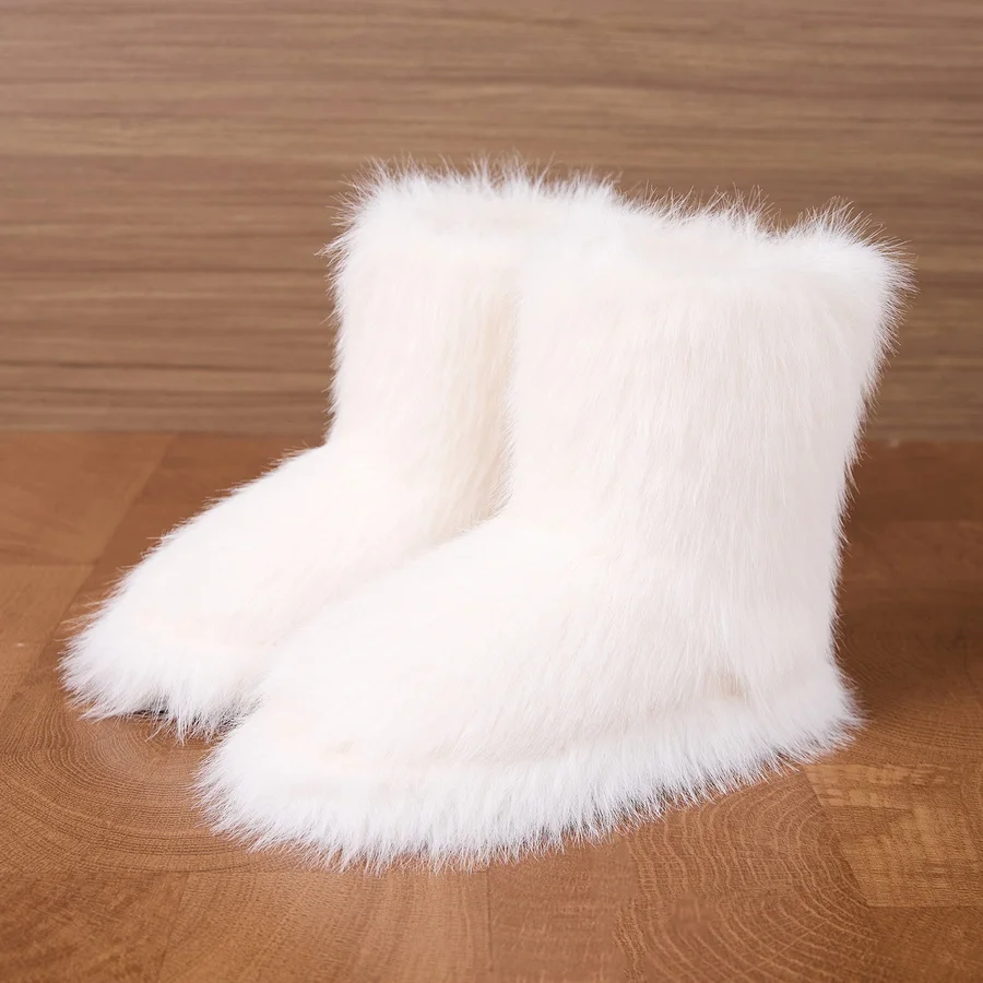 New faux fur booties slippers women's winter fluffy ankle boot shaggy indoor slipper for home ladies leopard slip on furry boots