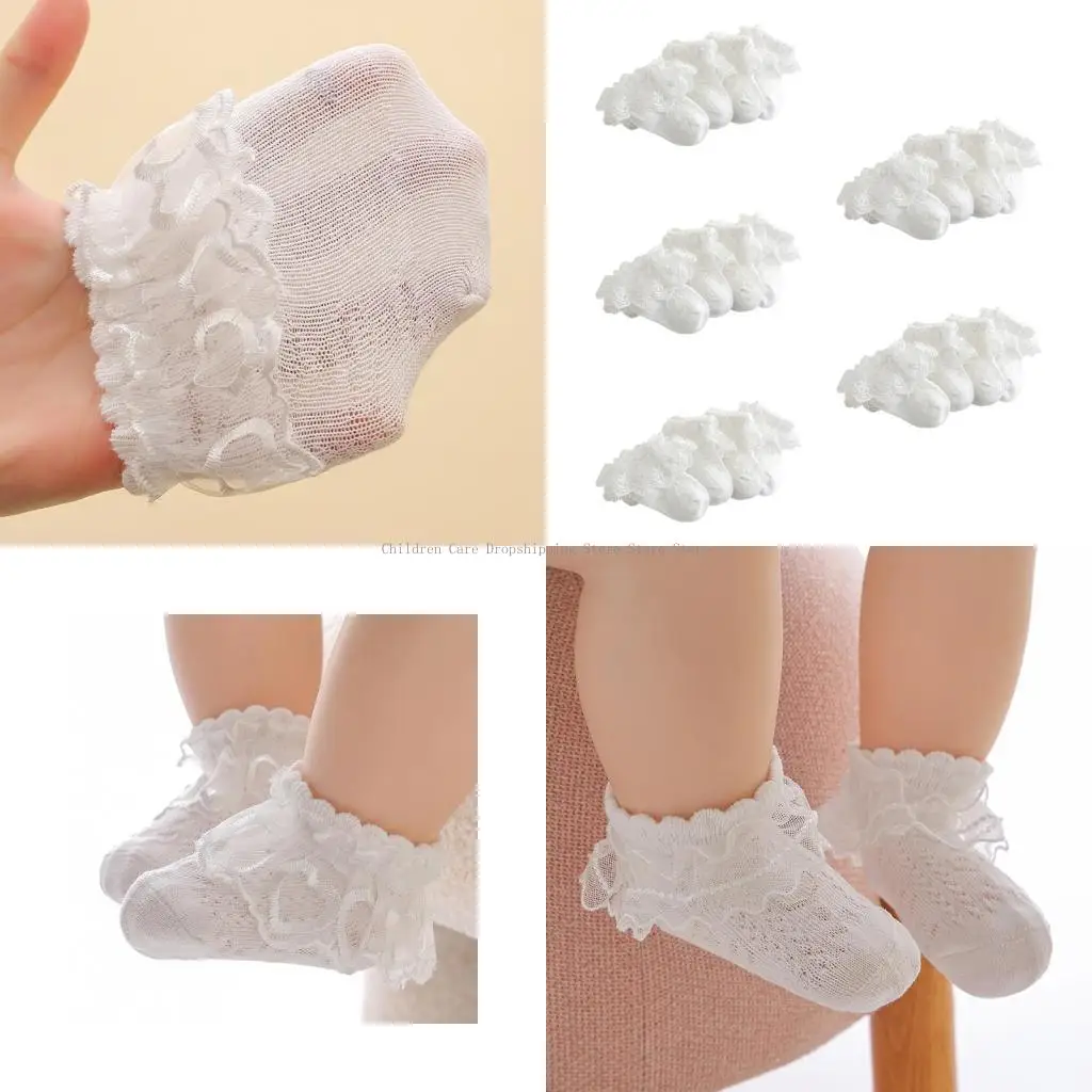

Детские носки для малышей, кружевные носки принцессы с цветочным принтом, белые носки с рюшами для девочек 0-7 лет, детские