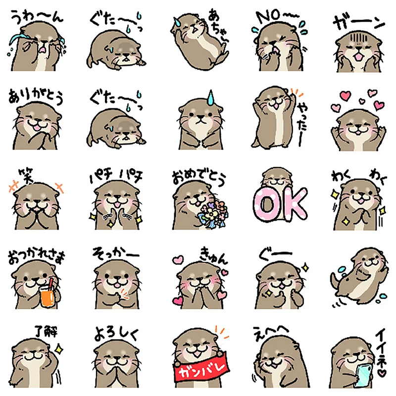 Little Otter Cartoon Stickers, Pacote de Expressão Animal Bonito, Ins Wind, Crianças Colar Materiais Decorativos, Conta Mão Kawaii