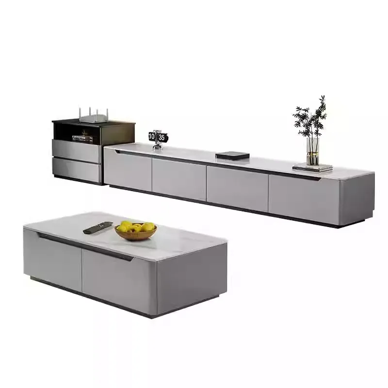 

All solid wood rock panel TV cabinet coffee table combination, small apartment light luxury household TV cabinet