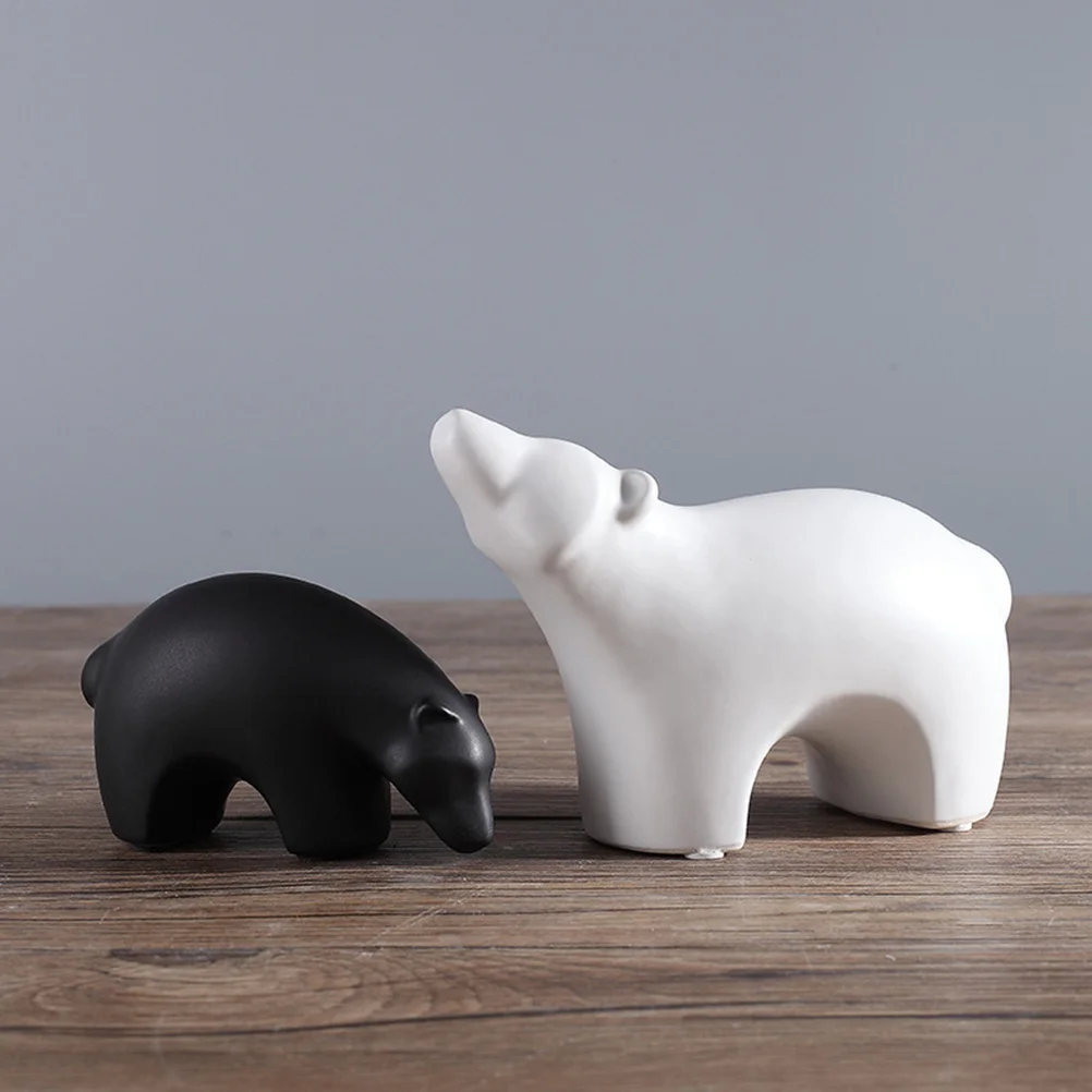 

2Pcs Polar Bear Statue Premium Ceramic Modern Design Home Office Decor Desktop Adornment for Living Room Study Bookstore Gift