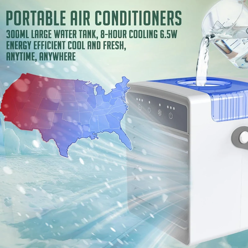 Compact USB Portable Air Conditioner, Evaporative Mini Cooling System With Mist For Rooms And Vehicles