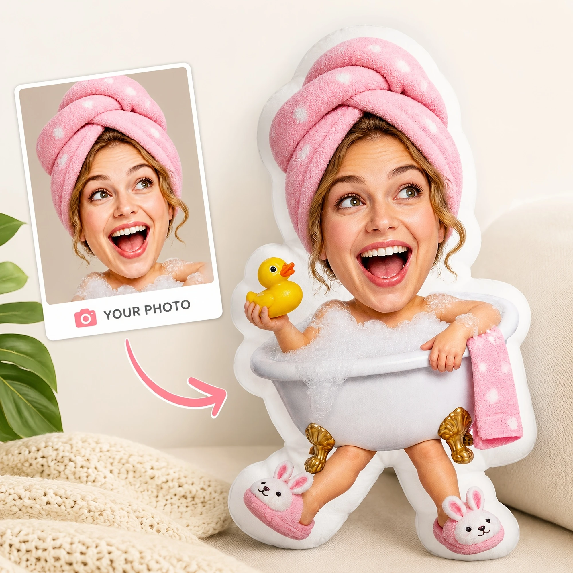 1pc Custom Double-Sided Printed Funny Shaped Throw Pillow, Personalized Woman Bath Towel Design Cushion, Novelty Home Sofa Bed D
