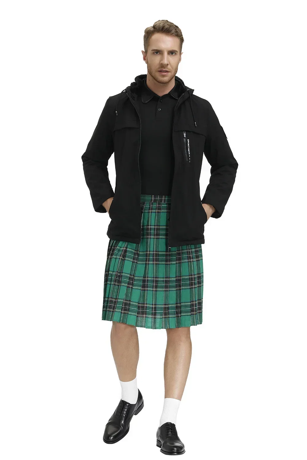 Men Scotland Kilt Traditional Plaid Belt Pleated Bilateral Chain Gothic Punk Hip-hop Avant Garde Scottish Tartan Pants Skirts