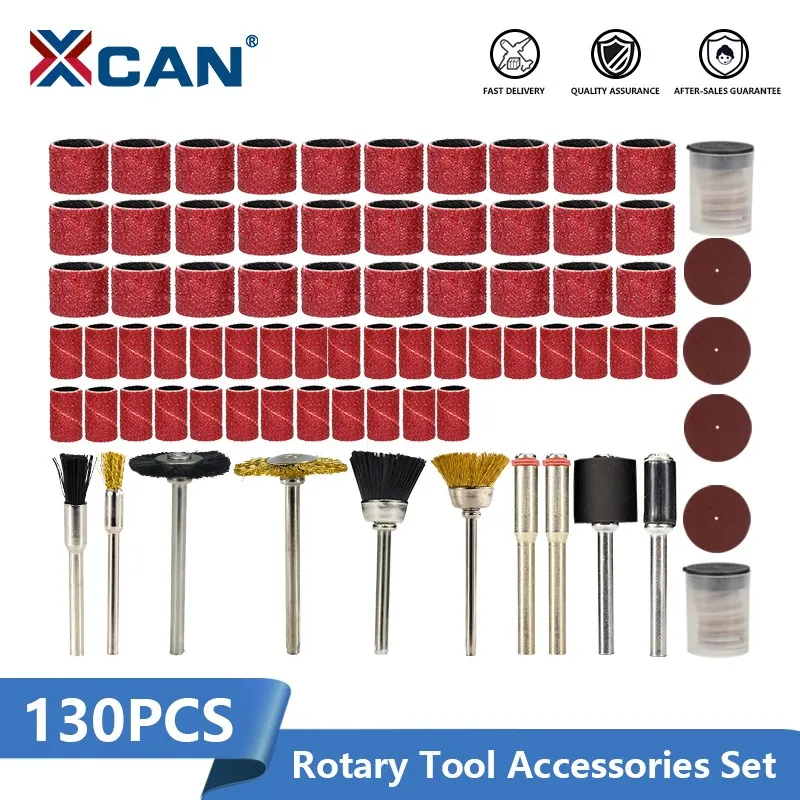 

XCAN 130pcs Sanding Bands Kit with Wire Brush Wheel,Sandpaper for Dremel Rotary Tools Metal Woodworking Polishing