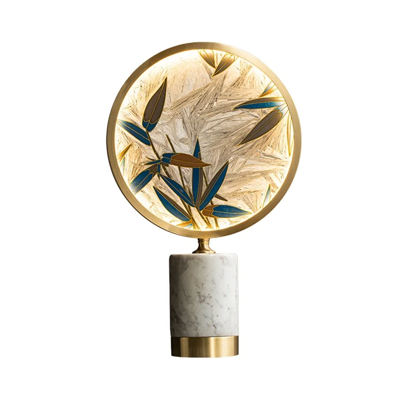 

Marble all-copper study desk lamp bedroom bed living room Chinese modern new Chinese antique