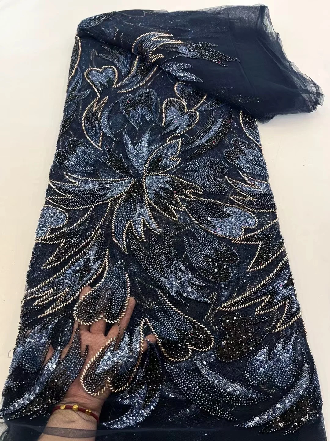 

2025 5 Yards Luxury High-end Beaded Fabric Heavy Sequins Embroidery Fabric Fashion French Tulle Mesh Lace Fabric for Wedding