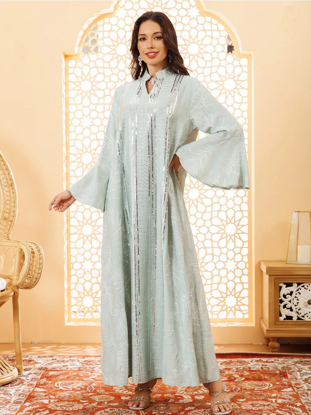 Ramadan Eid Muslim Women Sequins Party Dresses Autumn Arab Robe Morocco Kaftan Dubai Abayas Islam Jalabiya Vestidos Largo 2025