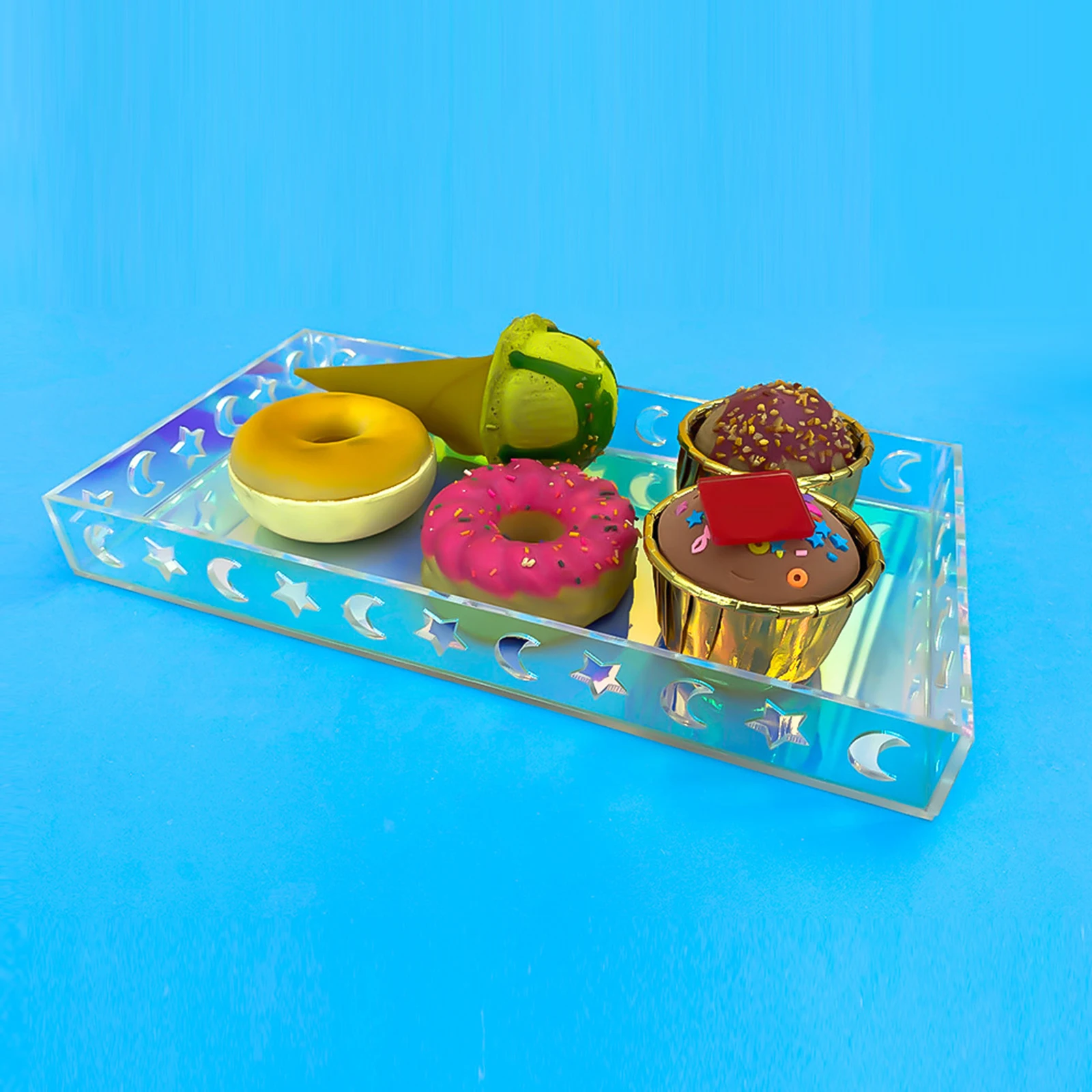 Iridescent Acrylic Tray Bathroom Cosmetic Storage Tabletop Jewelry Tray Dessert Display Dish for Home Living Room Organizer