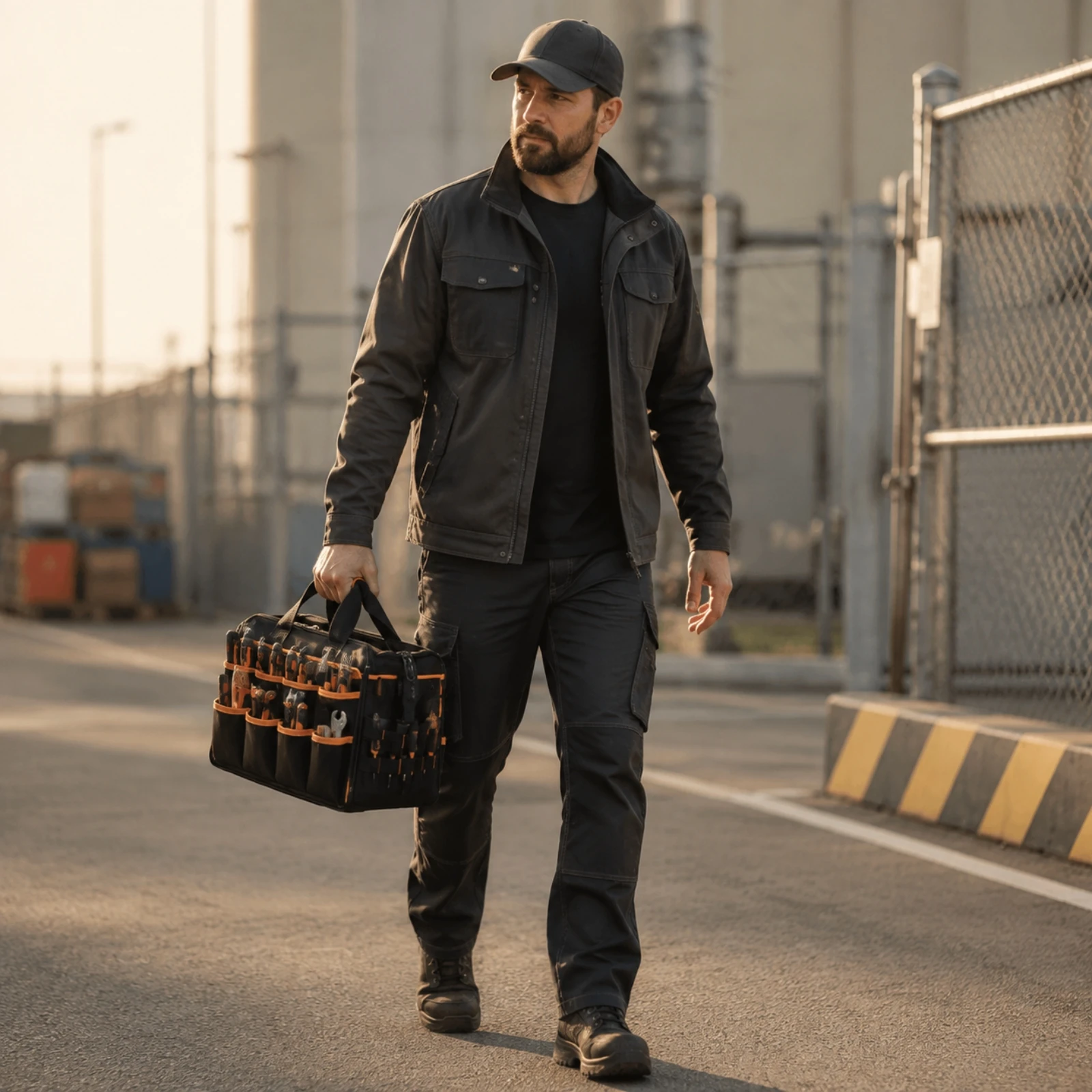 Wide-Mouth Tool Bag with Shoulder Strap Large Capacity Tool Bag with Foldable Bottom Plate Rugged for Tradespeople