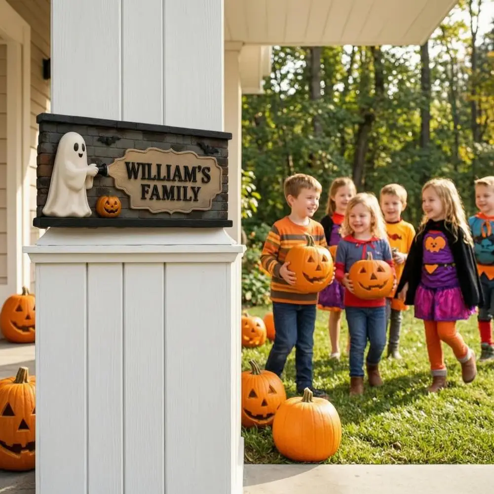 Party Wall Hanging Glowing Ghost Pumpkin Wall Plaque Custom Family Name Door Hanger Waterproof Halloween Porch Fence Decoration