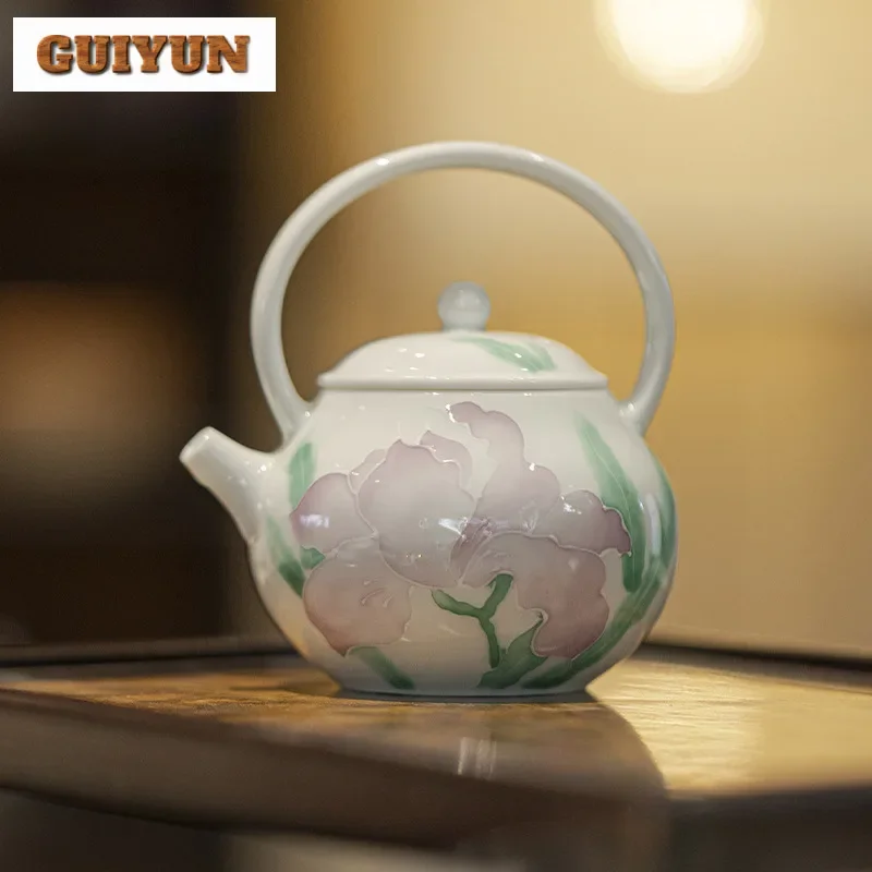 

110 мл ручной рисованный цветок ириса, горелка Arita, чайник, элегантный чайник для заварки чая, чайник с фильтром, китайский чайный сервиз, подарок