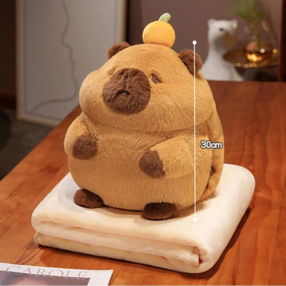 With Blanket Warming Capybara Hand Pillow Nap Pillow Fluffy Capybara Plush Doll Soft Toy Cute Capybara Anime Fluffty Toy