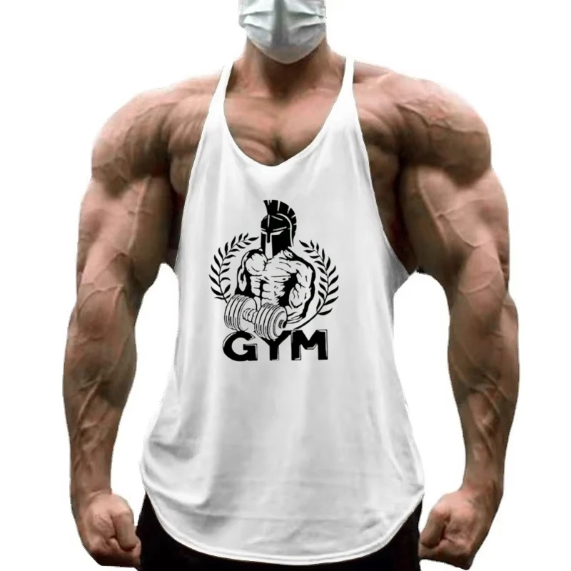 2025 Trendy Men's Stringer Gym Vest - Warrior - Themed Graphic, Breathable Cotton Sleeveless for Bodybuilding, Fitness & Workout