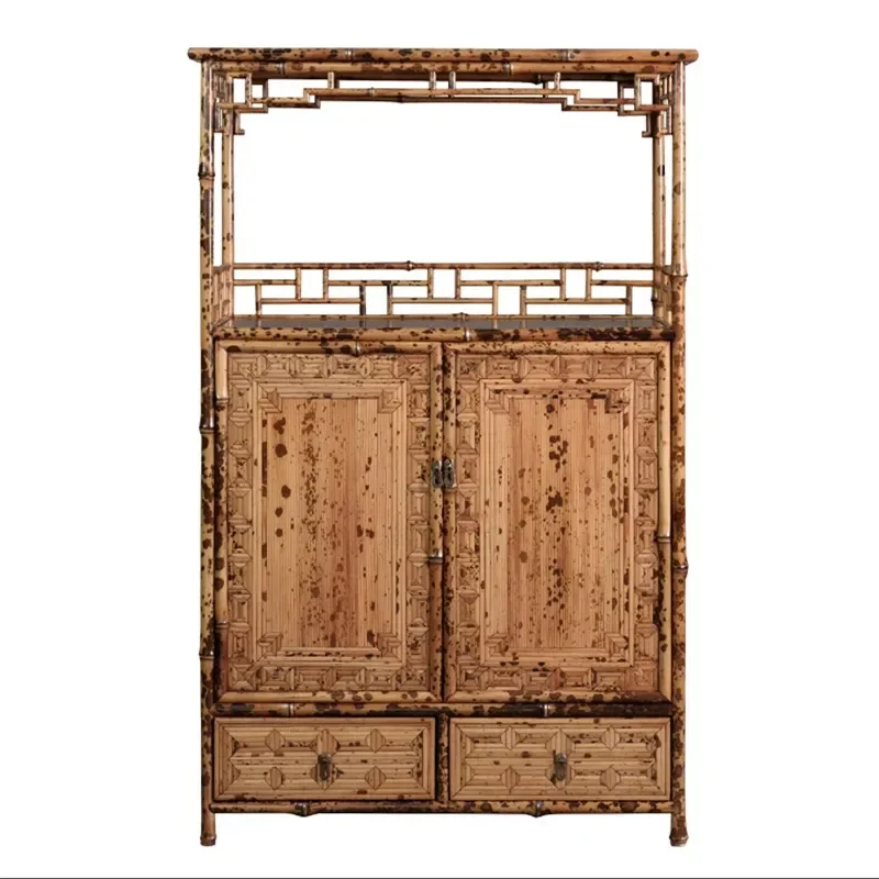 Bamboo Display Shelf Ming Style Storage Cabinet Tea Set Organizer Bookcase Rack Living Room Decor  Furniture
