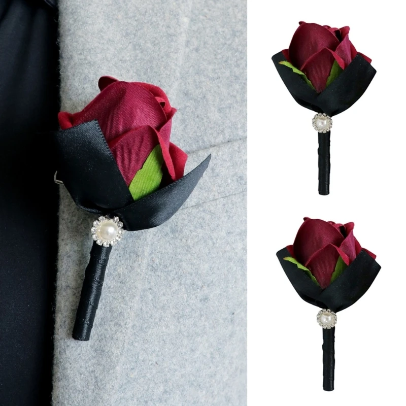 

5Pcs Rose Boutonniere for Bride and Grooms, Rose Wrist Corsages for Wedding Prom Suit Wedding Dress Corsages Decoration