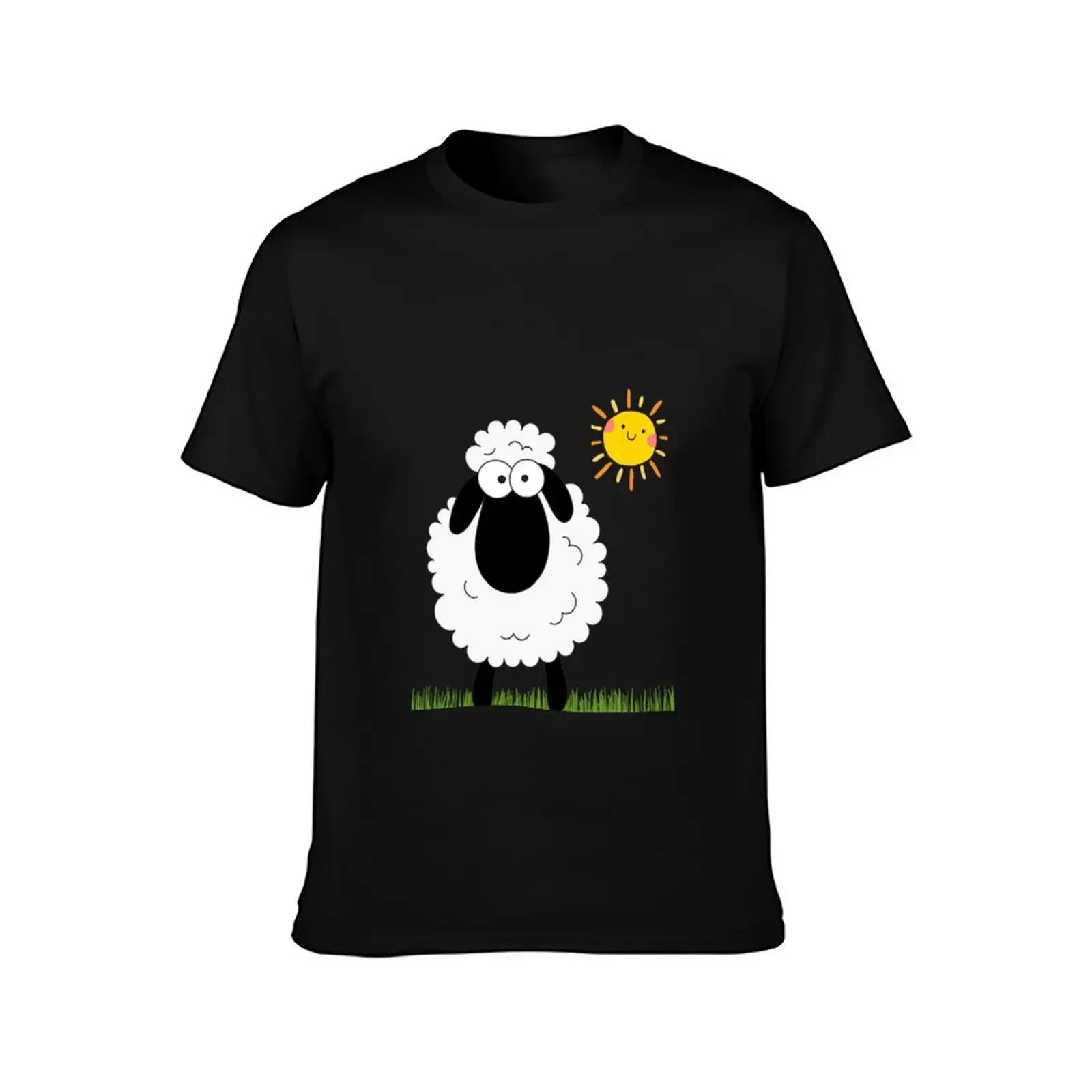 Cute Funny Happy Sheep in the Summer Sunshine T-Shirt customizeds blue archive sweat Men's clothing