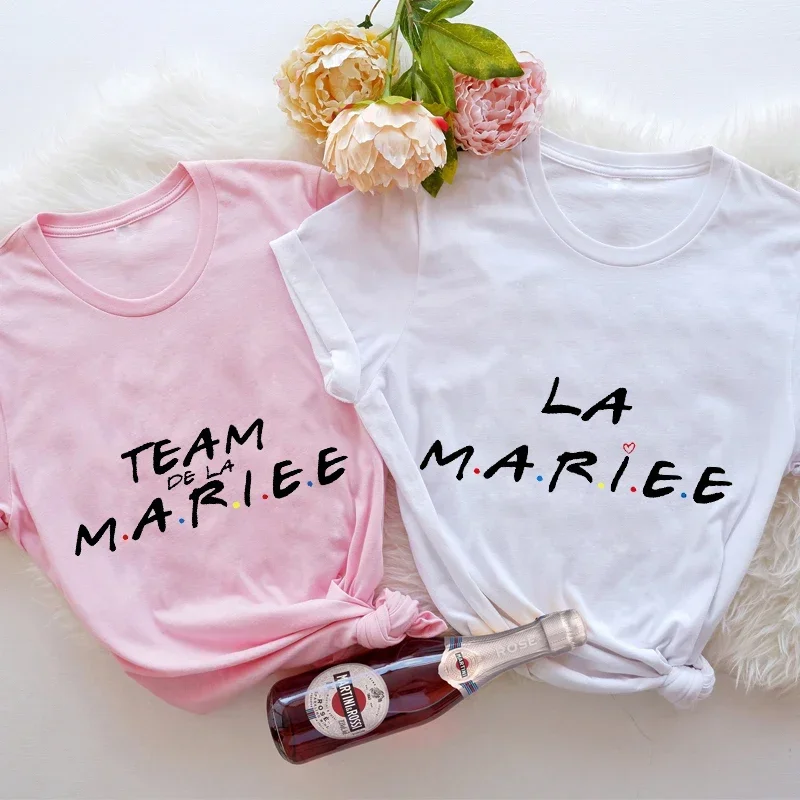 T Shirt Evjf Femme Team Bride Squad T-shirt Bachelorette Party Tee Bridal Shower Tshirt French Friends Wedding Hen Party Tops