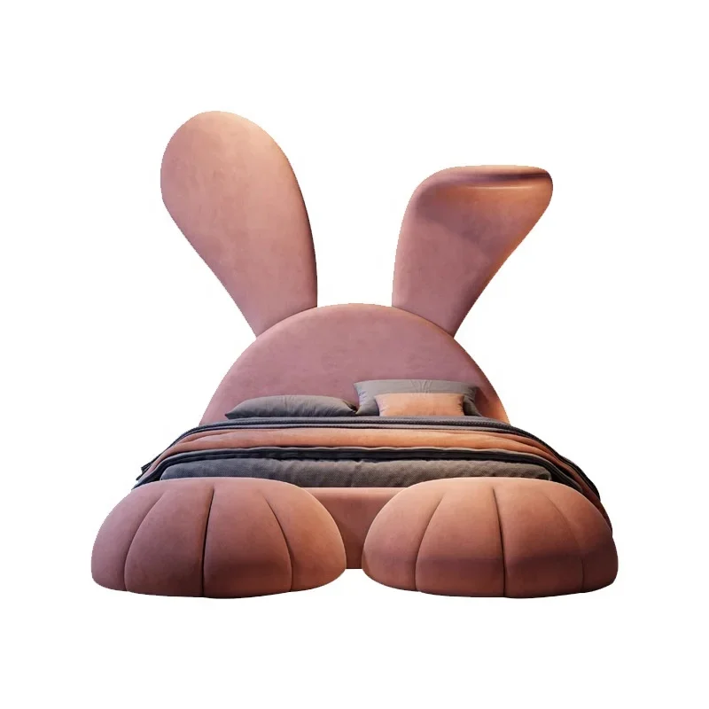 High quality children boys and girls rabbit bed fabric bed modern simple double princess bed